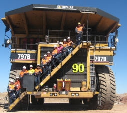 QMEA truck with kids in hard hats